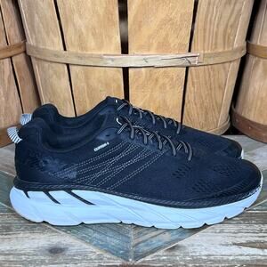 Hoka One One Clifton 6 Black White 1102872 Comfort Running Shoes Mens Size 9.5